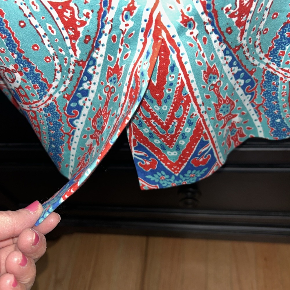Jones New York Size 10 Pencil Skirt Knee Length Aqua Blue Red Paisley - Picture 7 of 8